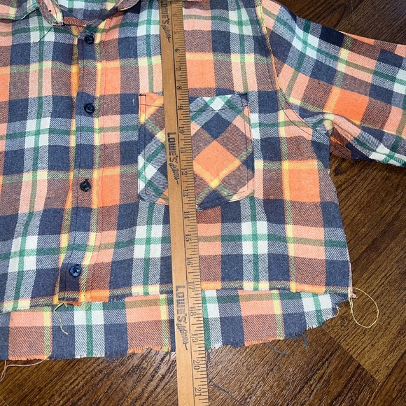 Activa Sports Orange Plaid Cropped Button Up Long Sleeve Flannel Shirt Size XL - Picture 12 of 12